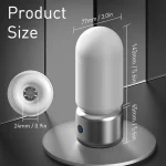 Technical product size chart showing the dimensions of the portable stroker, with a 5.6-inch height and a flexible 0.9-inch entry diameter to accommodate different users.