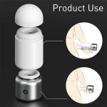 Diagram illustrating the modular assembly of the HH Spirit Bomb male masturbator with a detachable textured sleeve and motorized base.