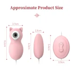 Technical dimensions for the classic suction cat and egg vibrator set, highlighting its compact and travel-friendly 8.2cm by 3.7cm frame.