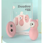 Discreetly branded packaging for the Doudou Egg Sucking Cat clitoral stimulator featuring the handheld remote and pink silicone pleasure device.