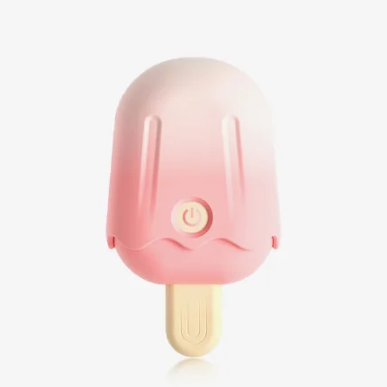 Sweet Melt popsicle-shaped clitoral stimulator in pastel pink featuring a discreet power button and ergonomic handle.