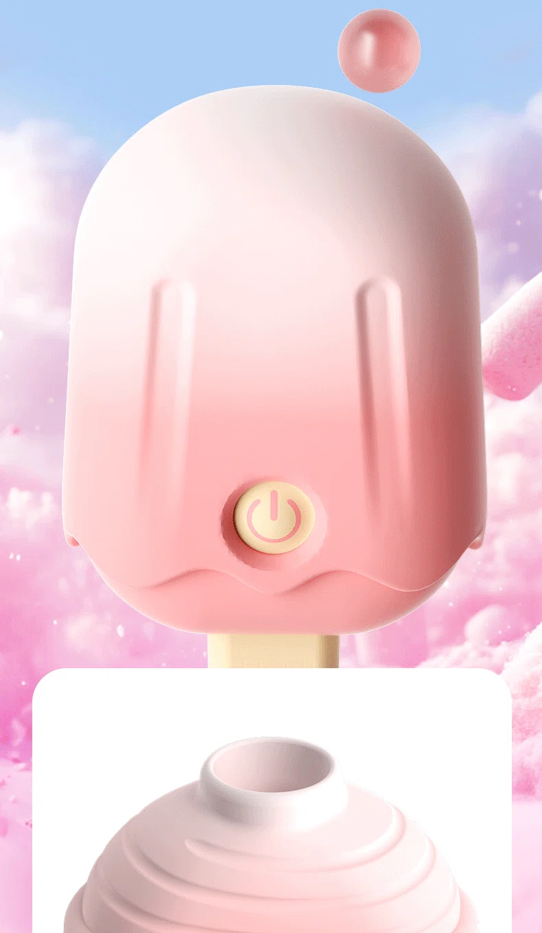 Detailed view of the Sweet Melt pleasure device showing the ergonomic power button and the precision-engineered air-pulse stimulation nozzle.
