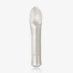 Aura Tip pearl white clitoral vibrator with a crystal-accented base and ergonomic flickering tip for targeted stimulation.