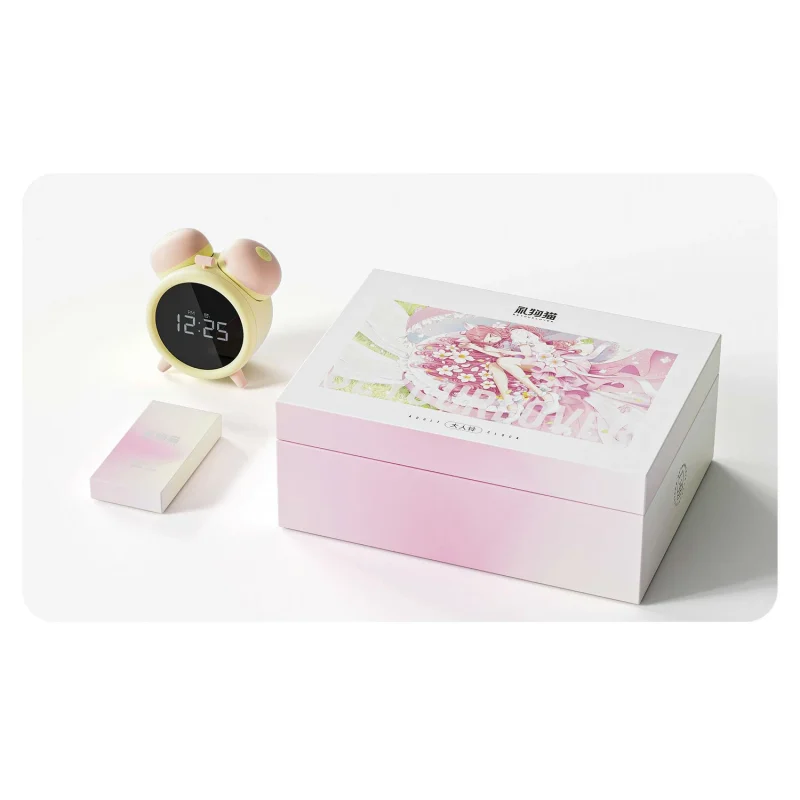 Luxury gift box packaging for the Tickle O'Clock adult toy, featuring artistic anime-style cover art and a sleek pink-to-white gradient design for a premium unboxing experience.