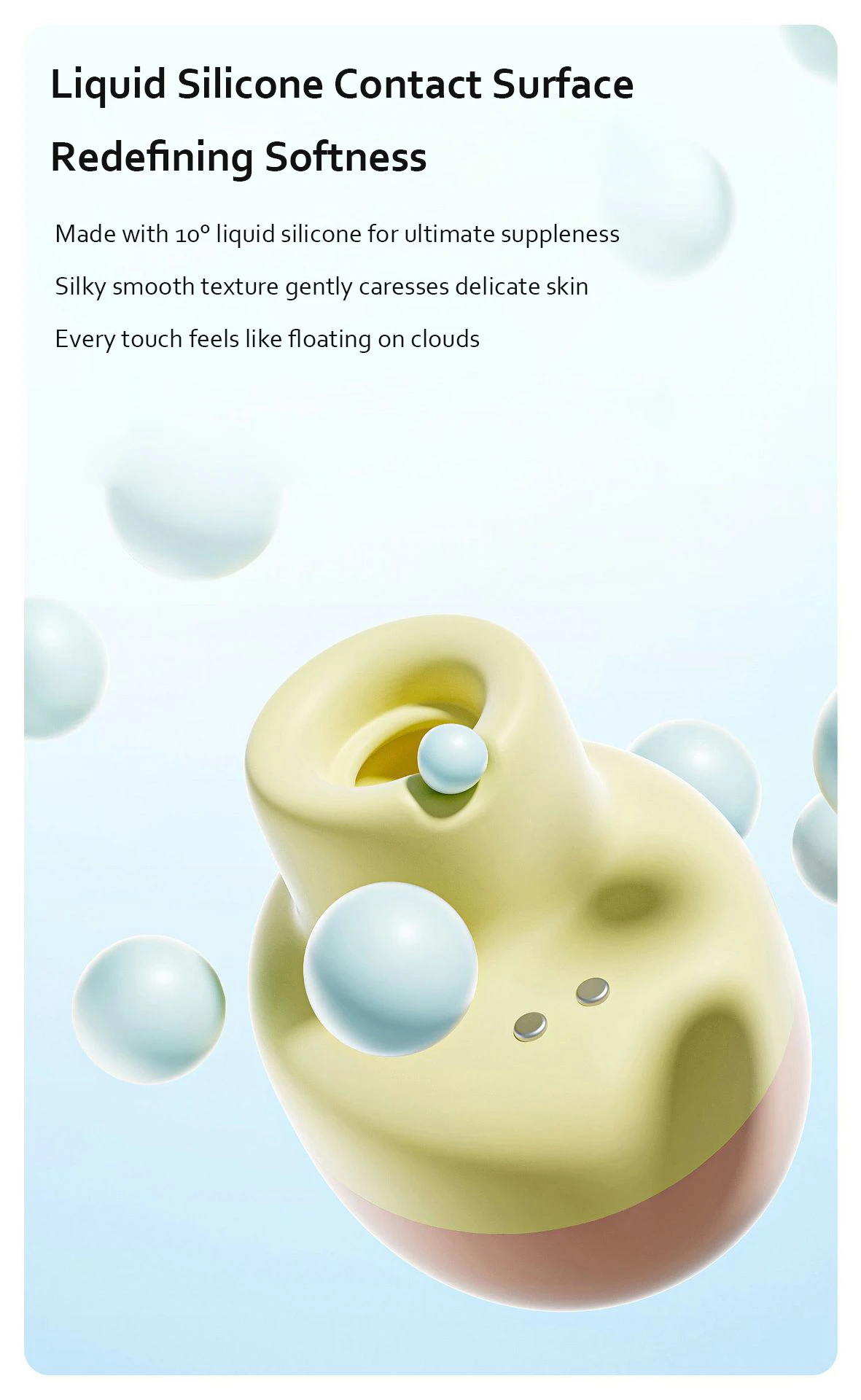 Close-up of the 10-degree liquid silicone contact surface on the suction nozzle, highlighting the soft, skin-friendly texture of the pleasure tool.