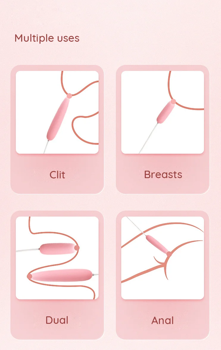 Infographic demonstrating multiple uses for the fingertip pleasure device, including clitoral, breast, and dual stimulation for versatile intimate massage.