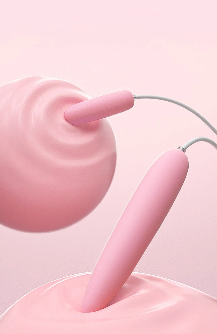 Artistic product shot of the pink fingertip massage wand making contact with a soft, rippled surface to illustrate its gentle yet powerful vibration waves.