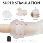 User guide icons for lubricant application, enjoyment, and cleaning the removable soft-touch sleeve.