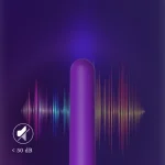 Infographic showing the whisper-quiet motor of the purple massage wand, operating at under 50 decibels for ultimate privacy and silent relaxation.