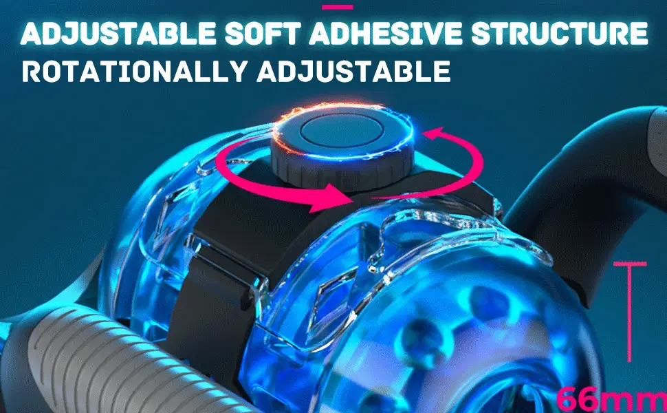 Detail shot of the 66mm adjustable soft adhesive structure and rotationally adjustable dial for a customized fit on this high-end stroker.