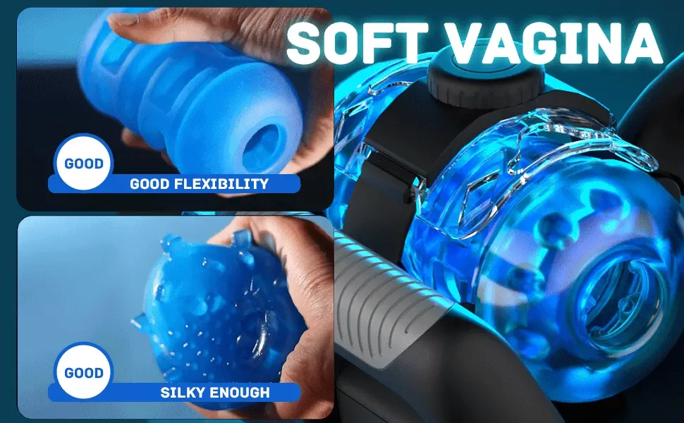 Close-up of the ultra-soft, flexible TPE liner showcasing the realistic texture and silky-smooth interior of the intimacy device.