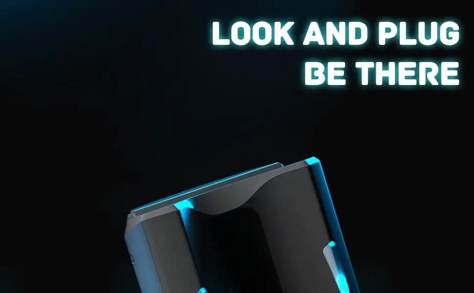 Sleek top-down view of the professional-grade automatic stroker highlighting the "look and plug" immersive technology.