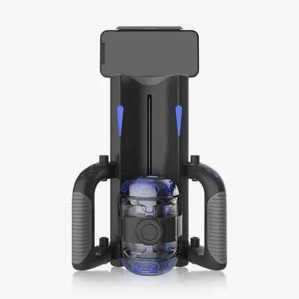 Front-facing product shot of the HH Visual Rocket showing the Type-C charging port, dual handles, and transparent textured sleeve.