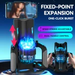 Infographic detailing the fixed-point expansion and one-click burst mode with speed and stroke length adjustments for personalized pleasure.