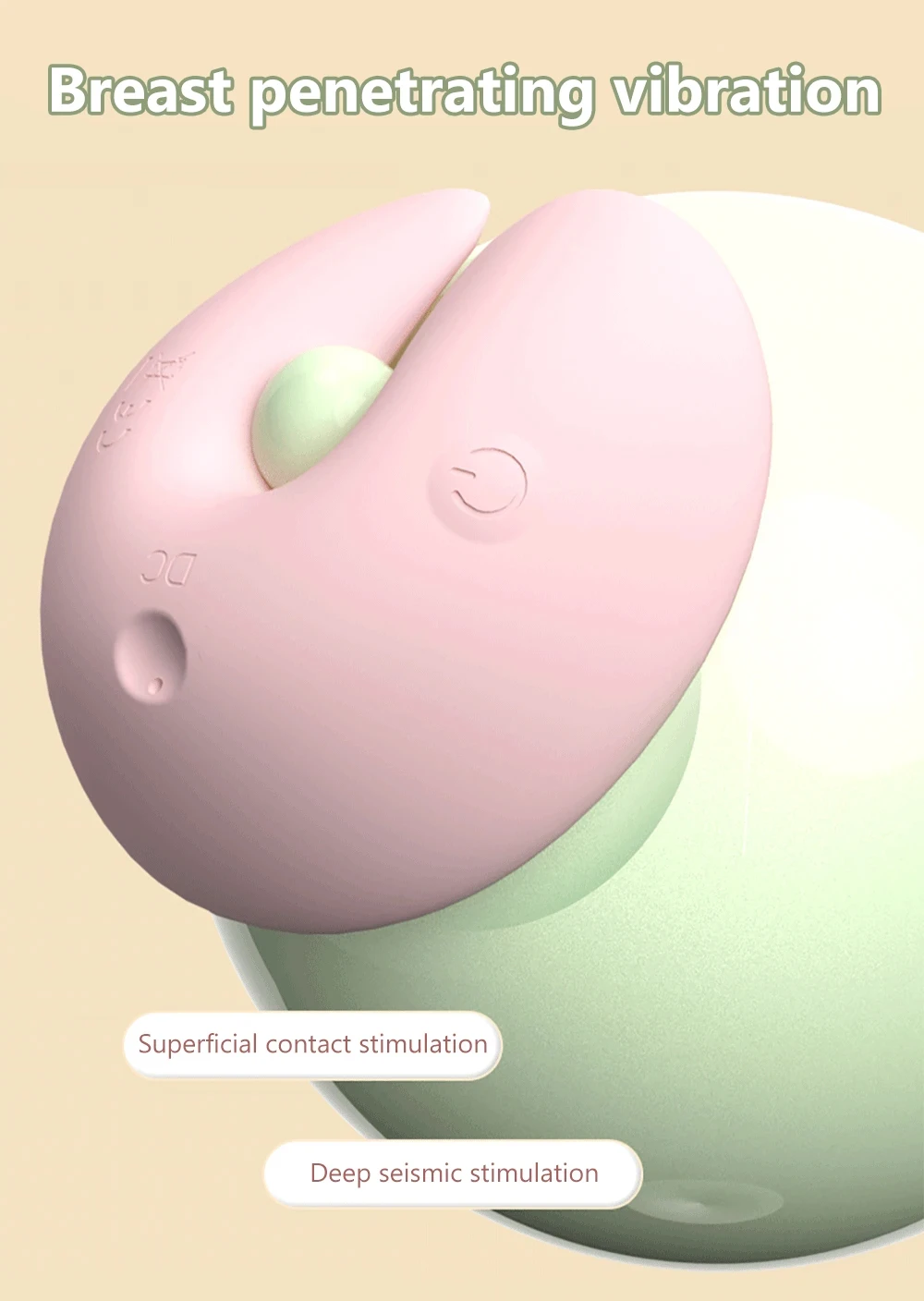 Diagram of superficial contact and deep seismic stimulation modes for multi-layered breast massage.