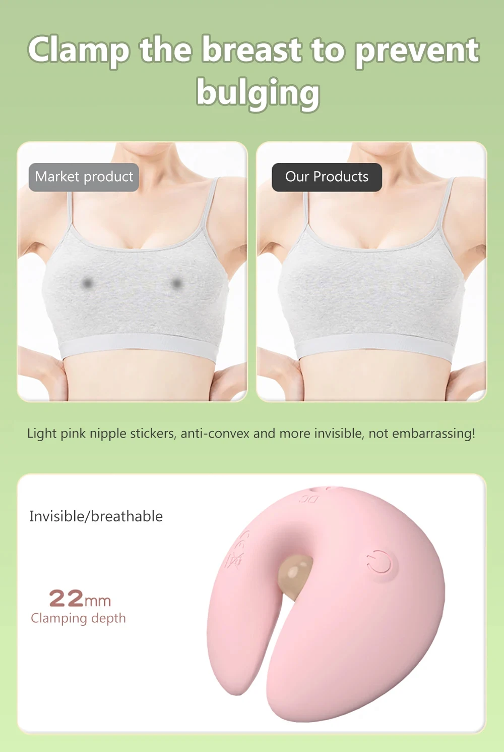 Invisible wear comparison showing the anti-convex nipple stickers for a seamless look under tight clothing.