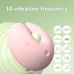 Macro view of the pink silicone stimulator with 10 distinct vibration pattern icons representing various intensity levels and pulses.