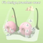 Discreet wearable stimulators shown inside a lace bra to illustrate the traceless, invisible fit for public or private use.