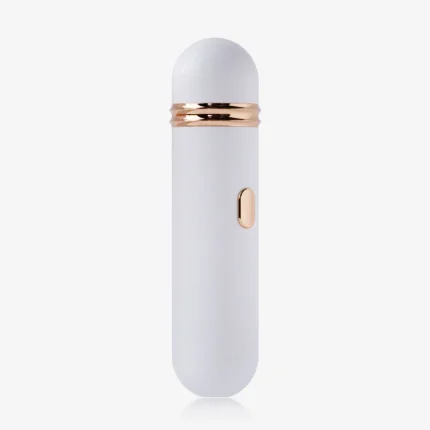 Minimalist studio shot of the HH Whisperwave white and rose gold clitoral vibrator on a clean white background.
