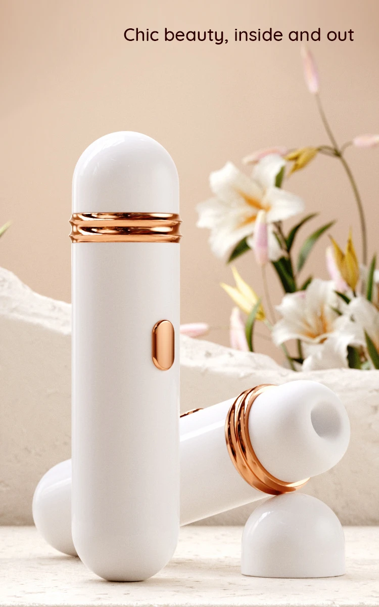 Elegant lifestyle display of the dual-ended pleasure tool featuring its sleek aesthetic and floral background accents.