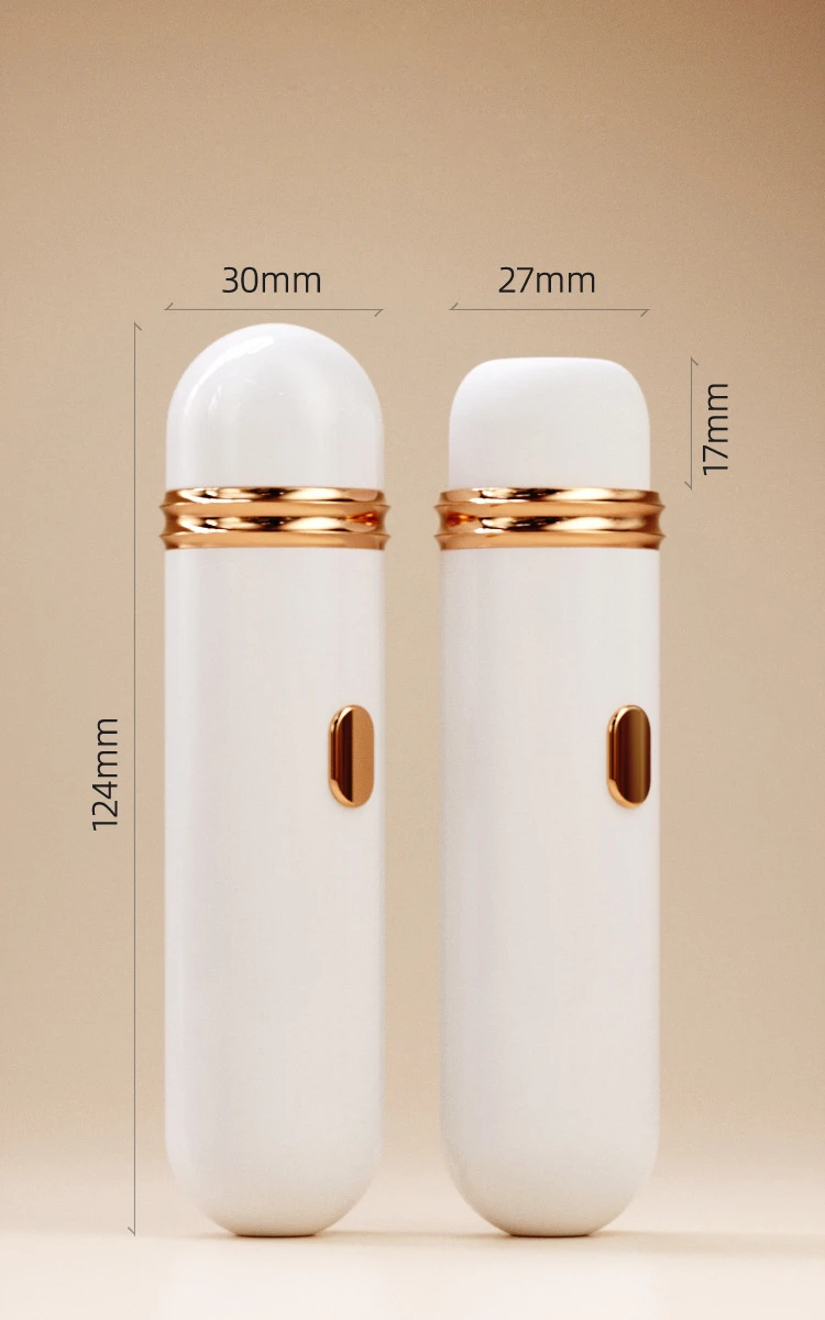 Product dimensions infographic showing the 124mm length and 30mm width of the discreet, portable massage wand.