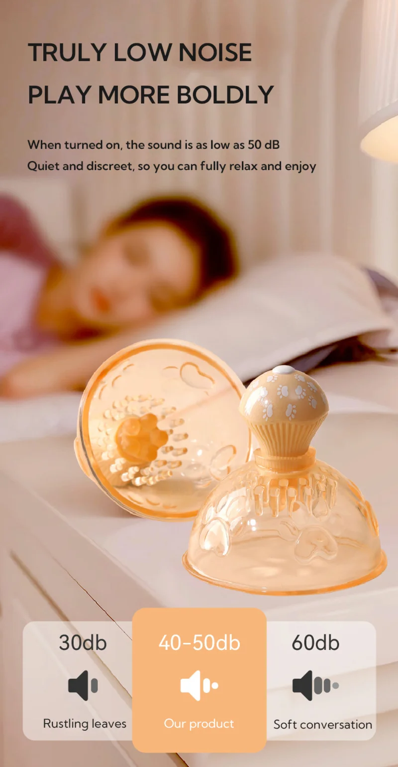 Quiet cat paw nipple massager bedside display highlighting low noise operation and discreet adult product design