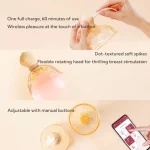 Rechargeable nipple massager lifestyle image showing USB charging, textured stimulation cup, and manual button control