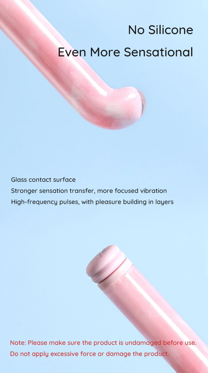 Pink curved glass vibrator close-up with rounded tip and smooth shaft