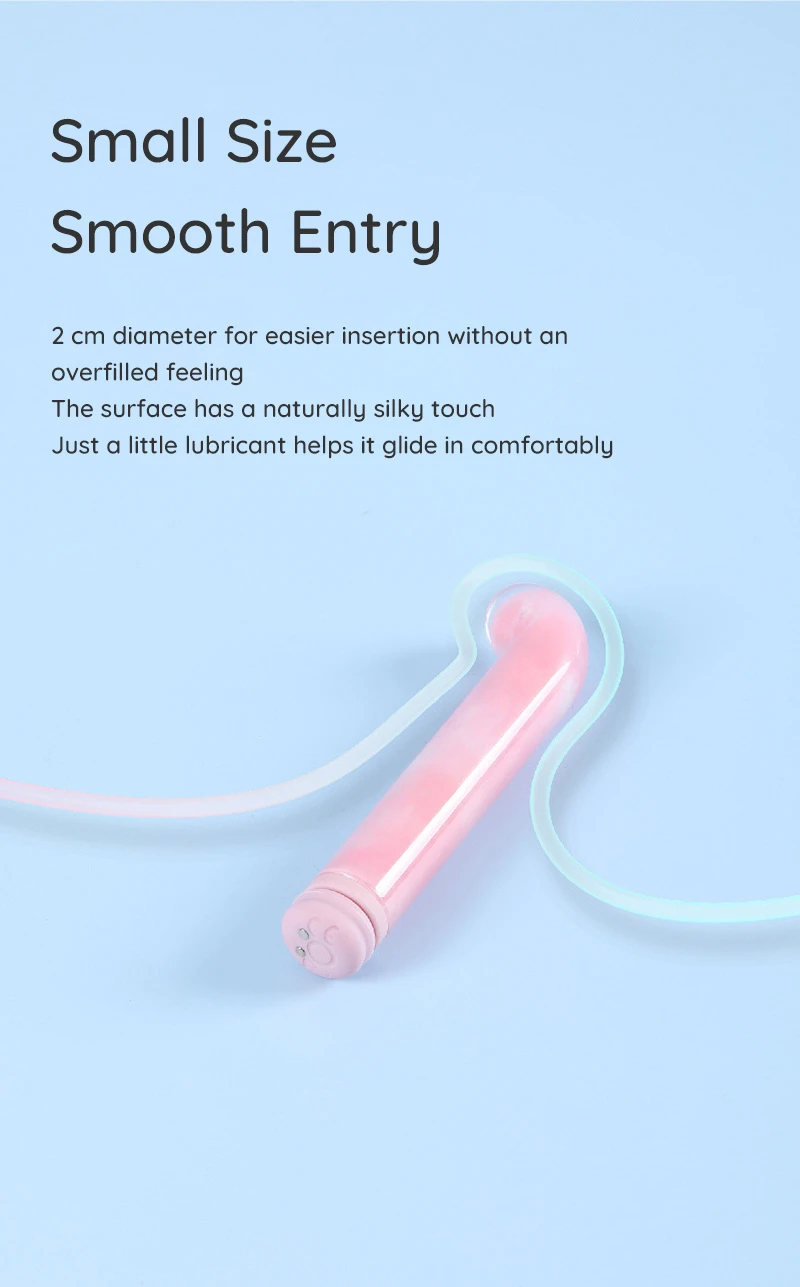 Pink curved vibrator with smooth slim shaft and rounded tip