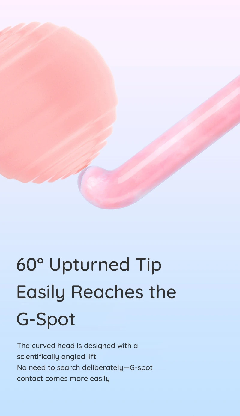 Curved pink G-spot vibrator with 60-degree upturned tip design