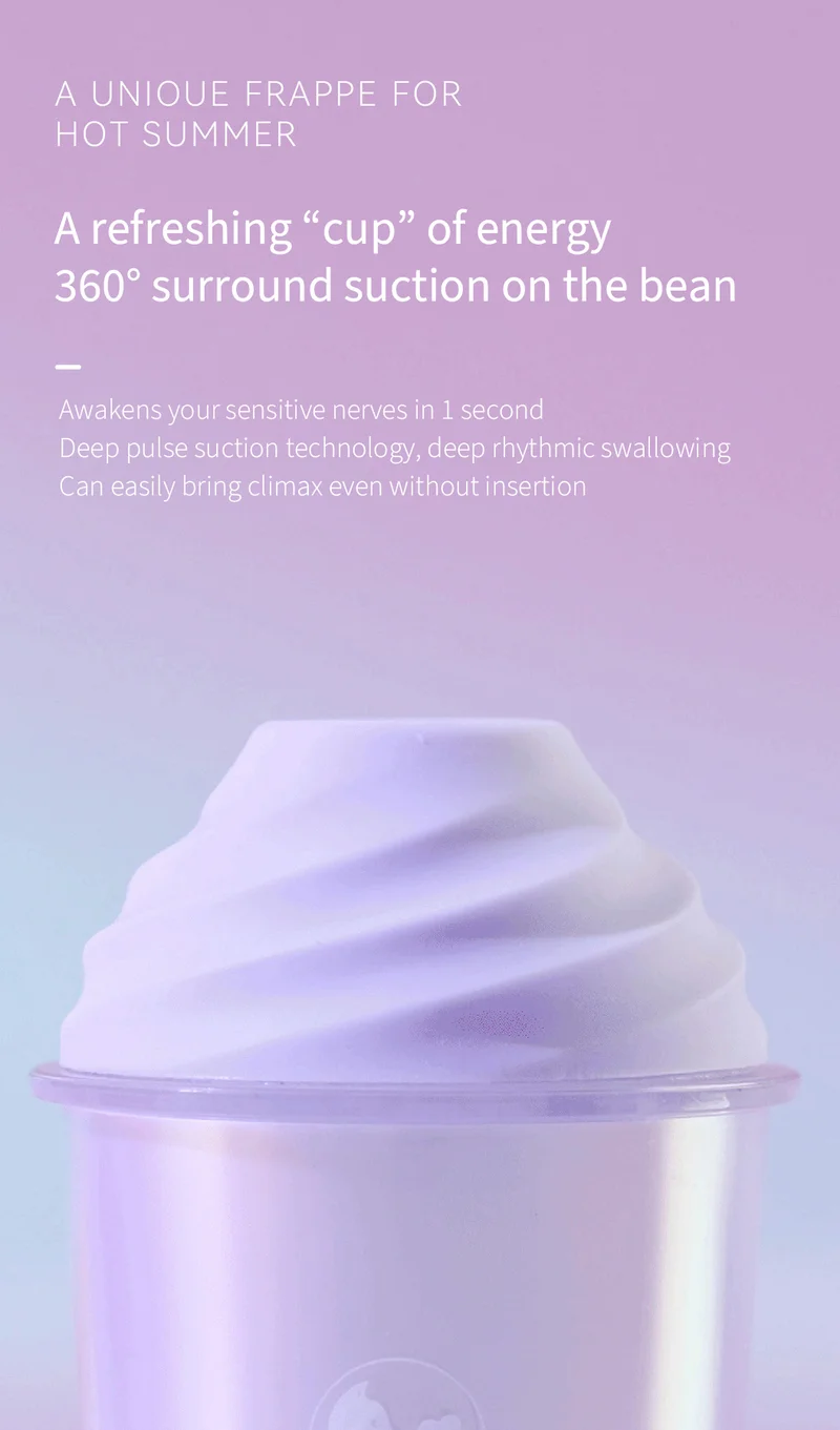 Iridescent cup-shaped suction vibrator detail showing soft swirl tip and non-insertive stimulation design