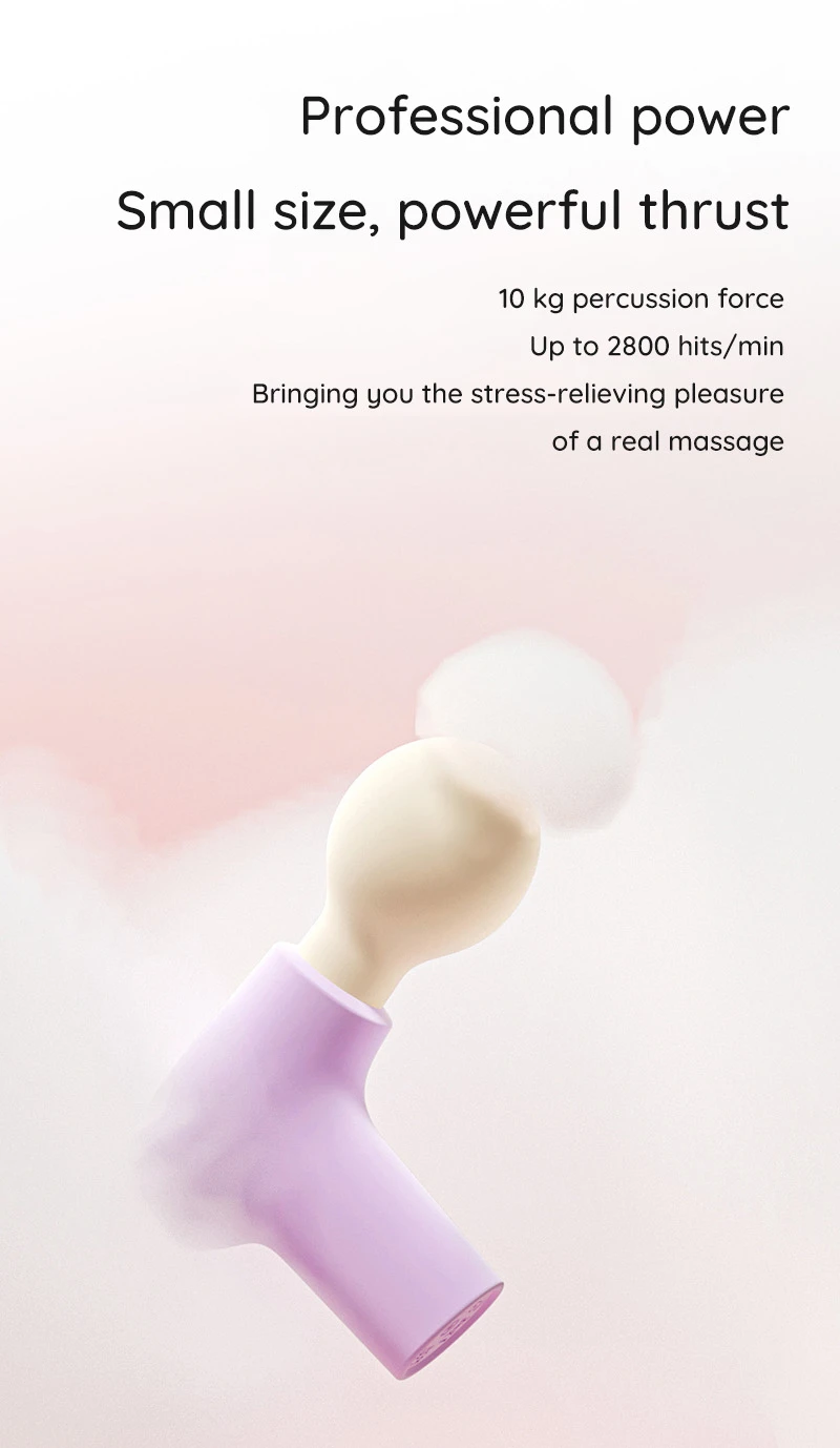 small but powerful mini massage gun with 10kg percussion force and 2800 hits per minute graphic