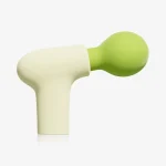 green handheld deep tissue massage gun isolated product photo for travel friendly muscle care