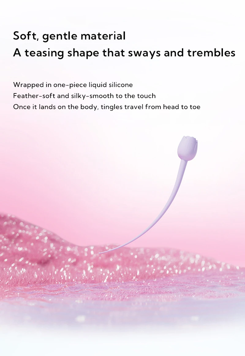 Soft silicone teasing vibrator with flexible stem and feather-soft texture for smooth all-over body contact