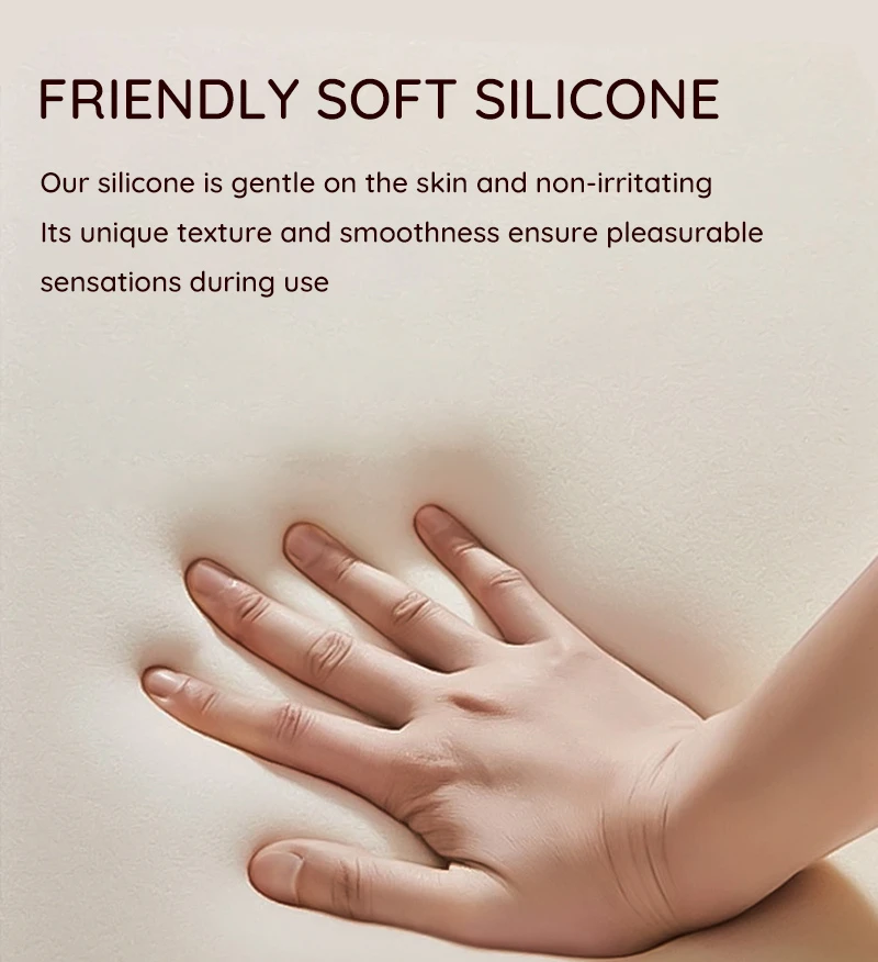 Hand pressing soft silicone surface with friendly soft silicone text display Discreet Sex Toys Brand - HooHss