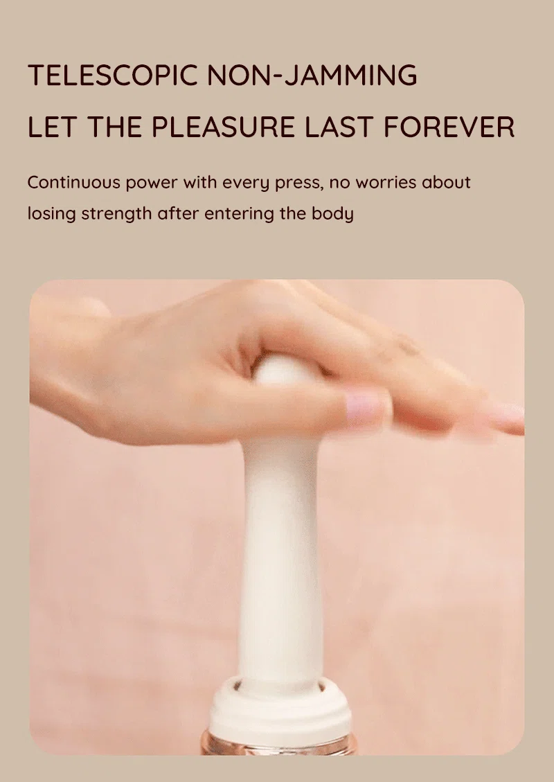 Telescopic thrusting vibrator demonstration with extendable shaft and non-jamming feature text Discreet Sex Toys Brand - HooHss
