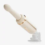 White heated telescopic thrusting vibrator with curved tip and gold accents Discreet Sex Toys Brand - HooHss