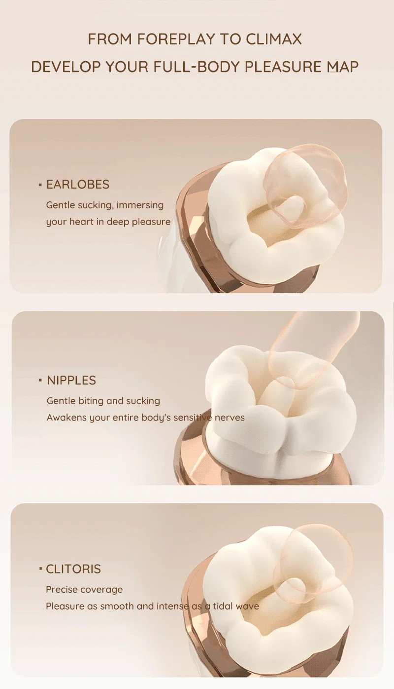 Adult suction toy infographic showing stimulation for earlobes, nipples, and clitoris Discreet Sex Toys Brand - HooHss