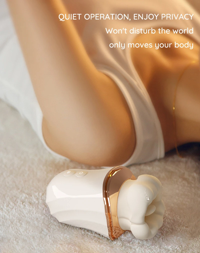 Quiet operation vibrator with wide opening on bed near model Discreet Sex Toys Brand - HooHss