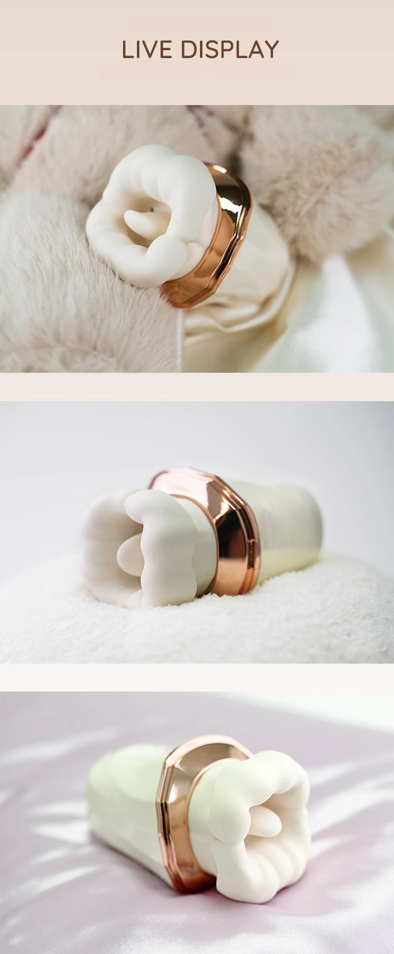 Wide opening vibrator sleeve with textured mouth and metallic accent Discreet Sex Toys Brand - HooHss