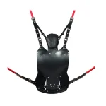 Black genuine leather intimacy swing with padded headrest and adjustable support straps