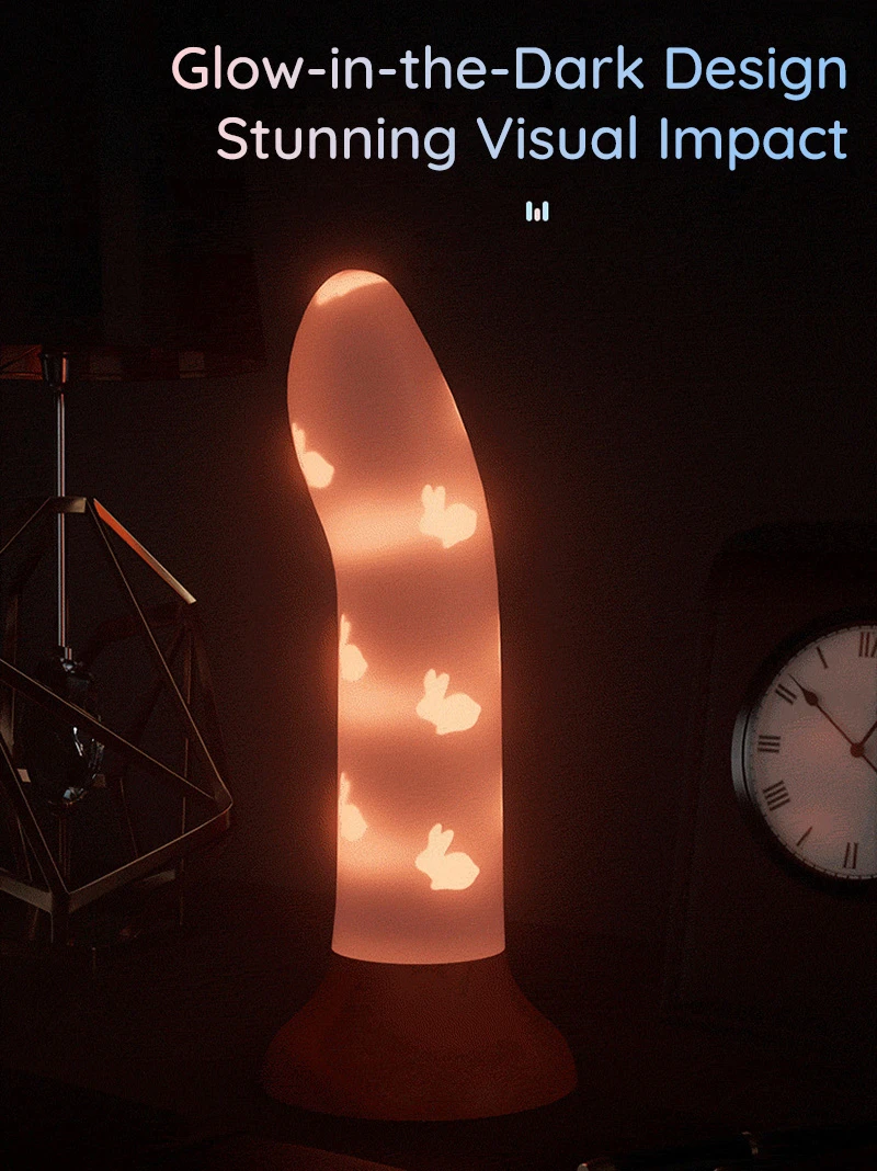 Glow in the dark curved dildo with suction cup and bunny pattern Discreet Sex Toys Brand - HooHss