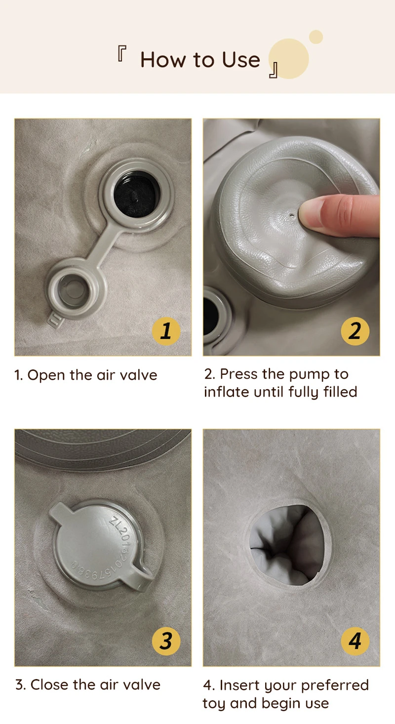 How to use inflatable sex position stool with air valve, pump, and opening for toy insertion