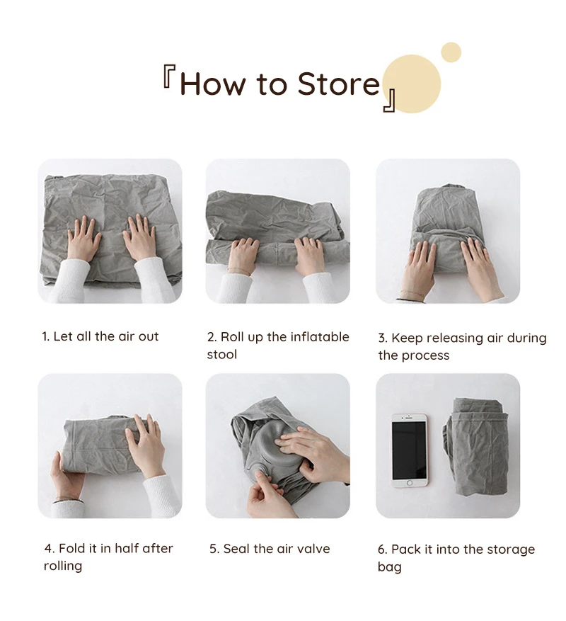 How to store inflatable stool with step-by-step folding and packing instructions