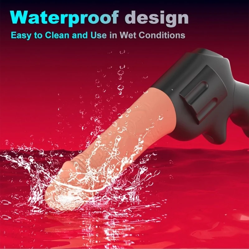 Waterproof rotating vibrating dildo in splashing water with black handle