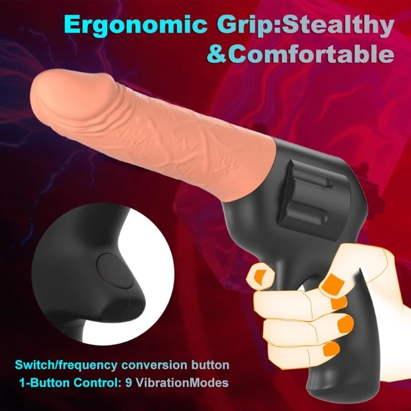 Realistic dildo gun massager with ergonomic grip and one-button vibration control