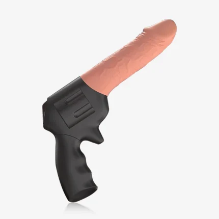 Realistic rotating vibrating dildo gun style sex toy with black handle