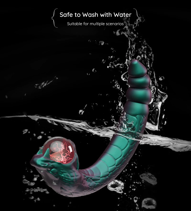 Waterproof curved fantasy adult toy with textured shaft and splash background Discreet Sex Toys Brand - HooHss