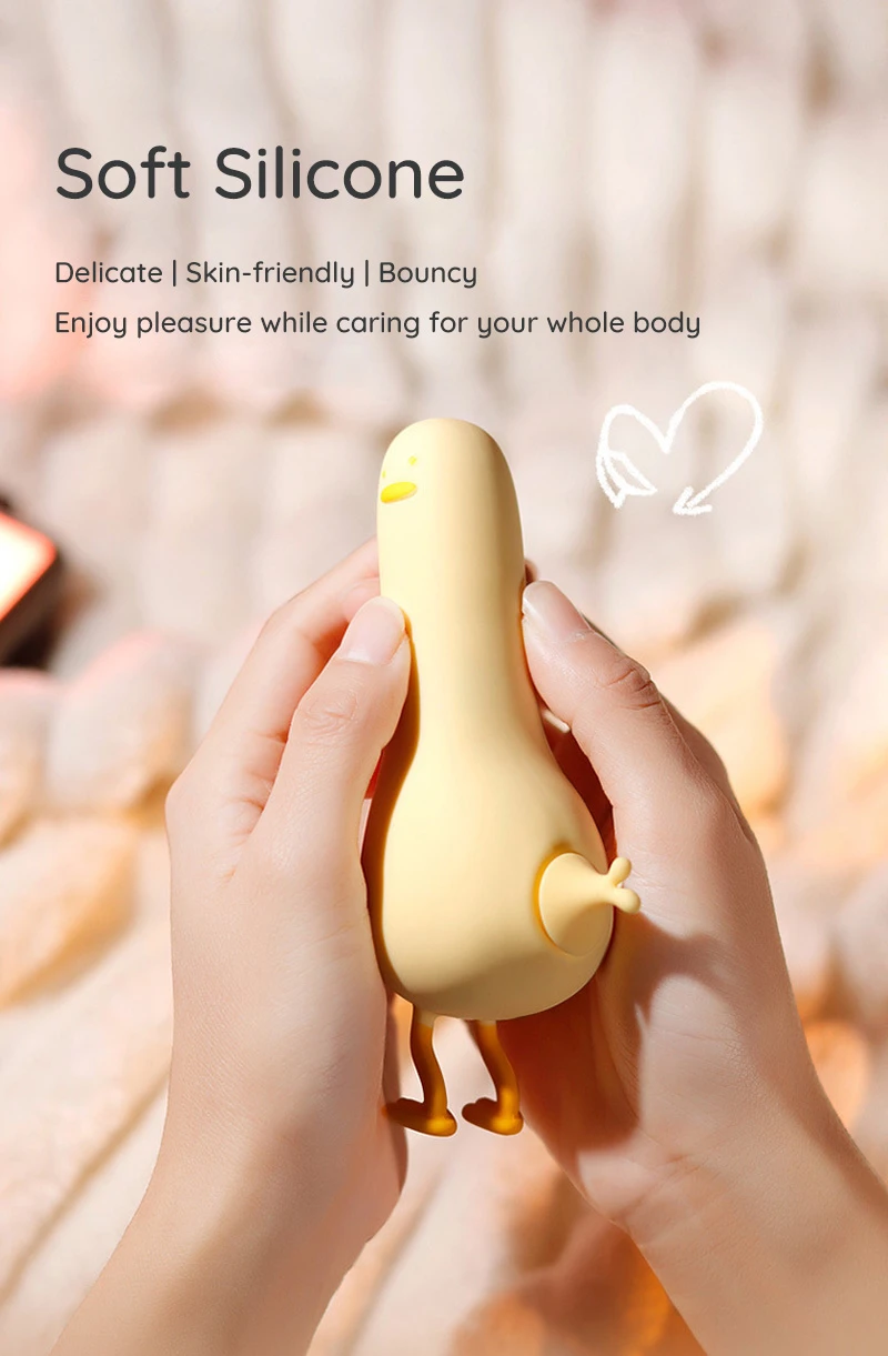 Hands holding soft silicone duck-shaped product with cute legs and tail Discreet Sex Toys Brand - HooHss