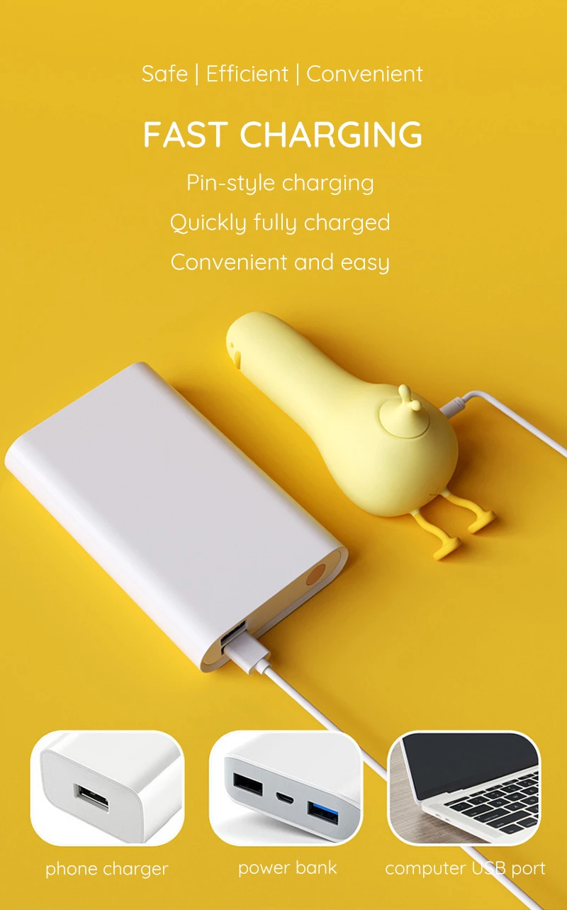 Duck-shaped rechargeable device with fast charging shown beside a power bank Discreet Sex Toys Brand - HooHss
